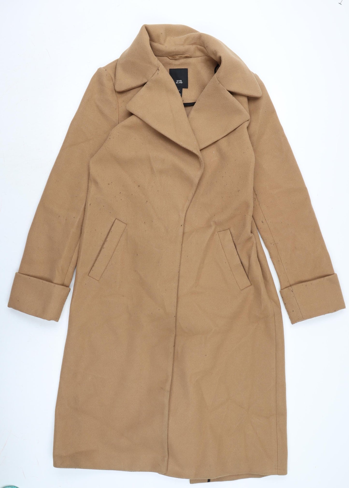 River Island Womens Brown Overcoat Coat Size 12 Snap