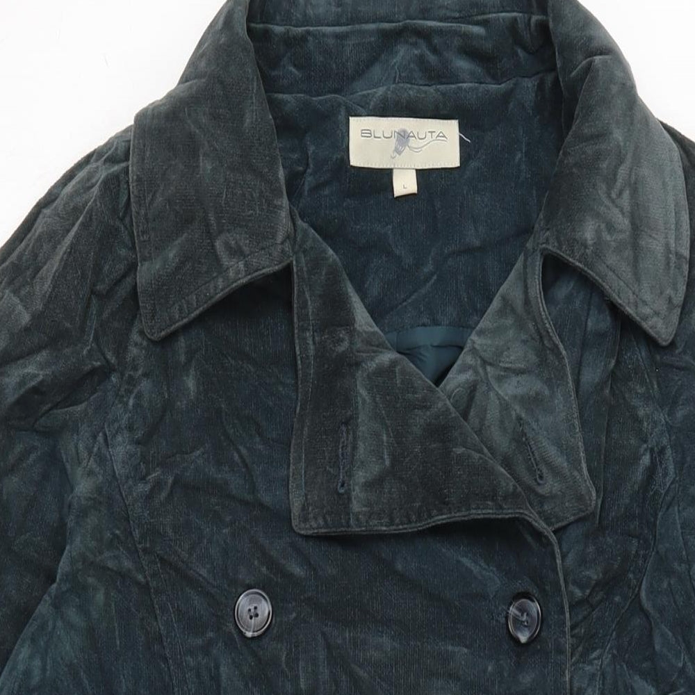 BLUNAUTA Womens Blue Trench Coat Coat Size L Button