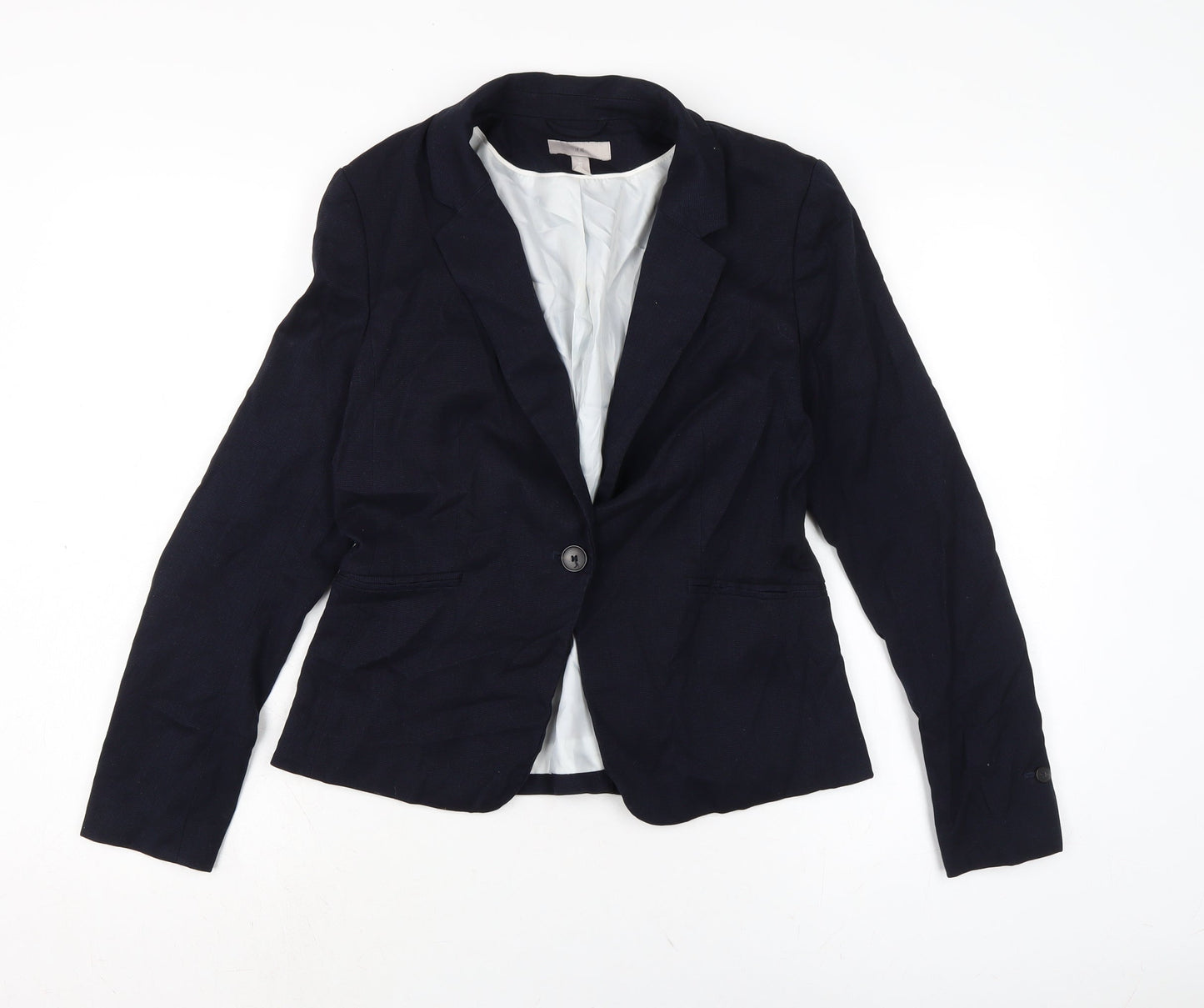 H&M Womens Blue Herringbone Jacket Size 12 Button