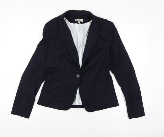 H&M Womens Blue Herringbone Jacket Size 12 Button