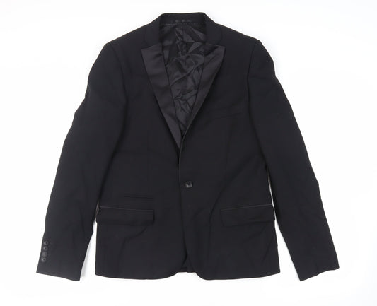 Topman Mens Black Polyester Tuxedo Suit Jacket Size 40 Regular