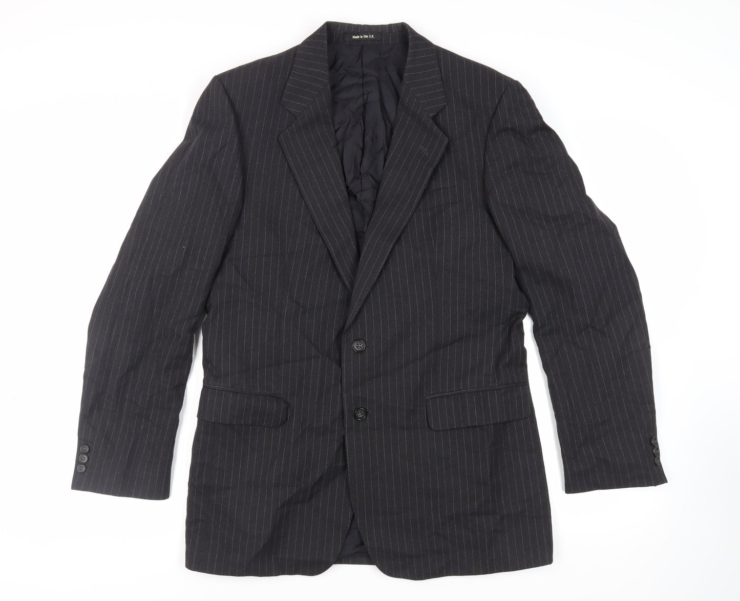 St Michael Mens Grey Striped Wool Jacket Suit Jacket Size 40 Regular - Vintage