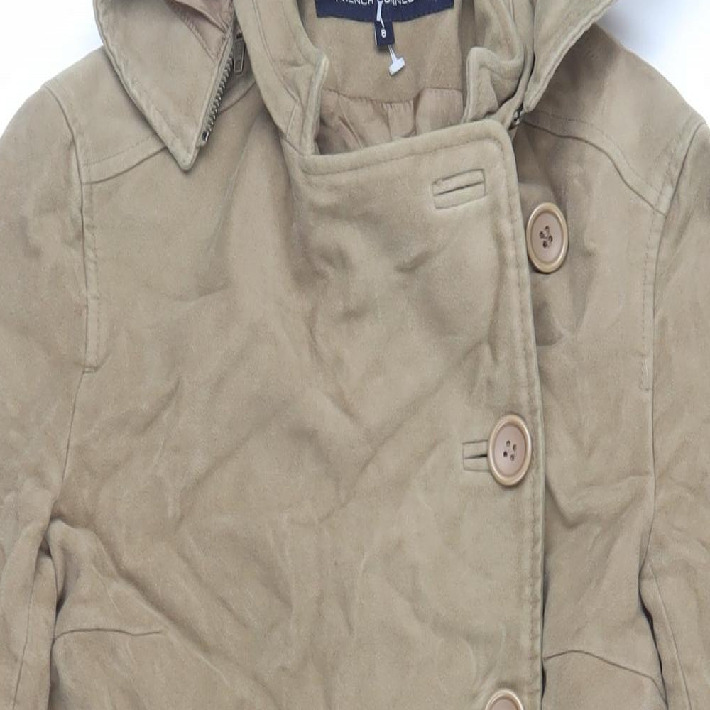 French Connection Womens Beige Overcoat Coat Size 8 Button - Suede Effect