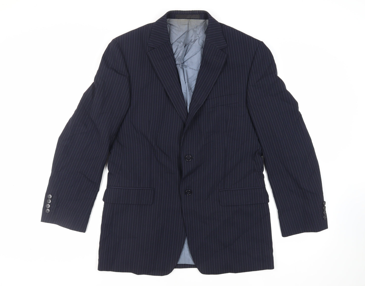Marks and Spencer Mens Blue Striped Wool Jacket Suit Jacket Size 40 Regular