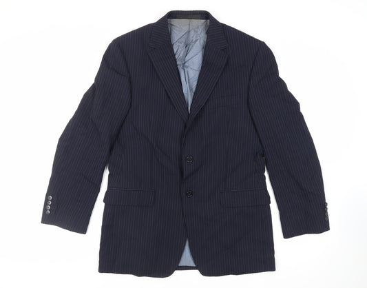 Marks and Spencer Mens Blue Striped Wool Jacket Suit Jacket Size 40 Regular