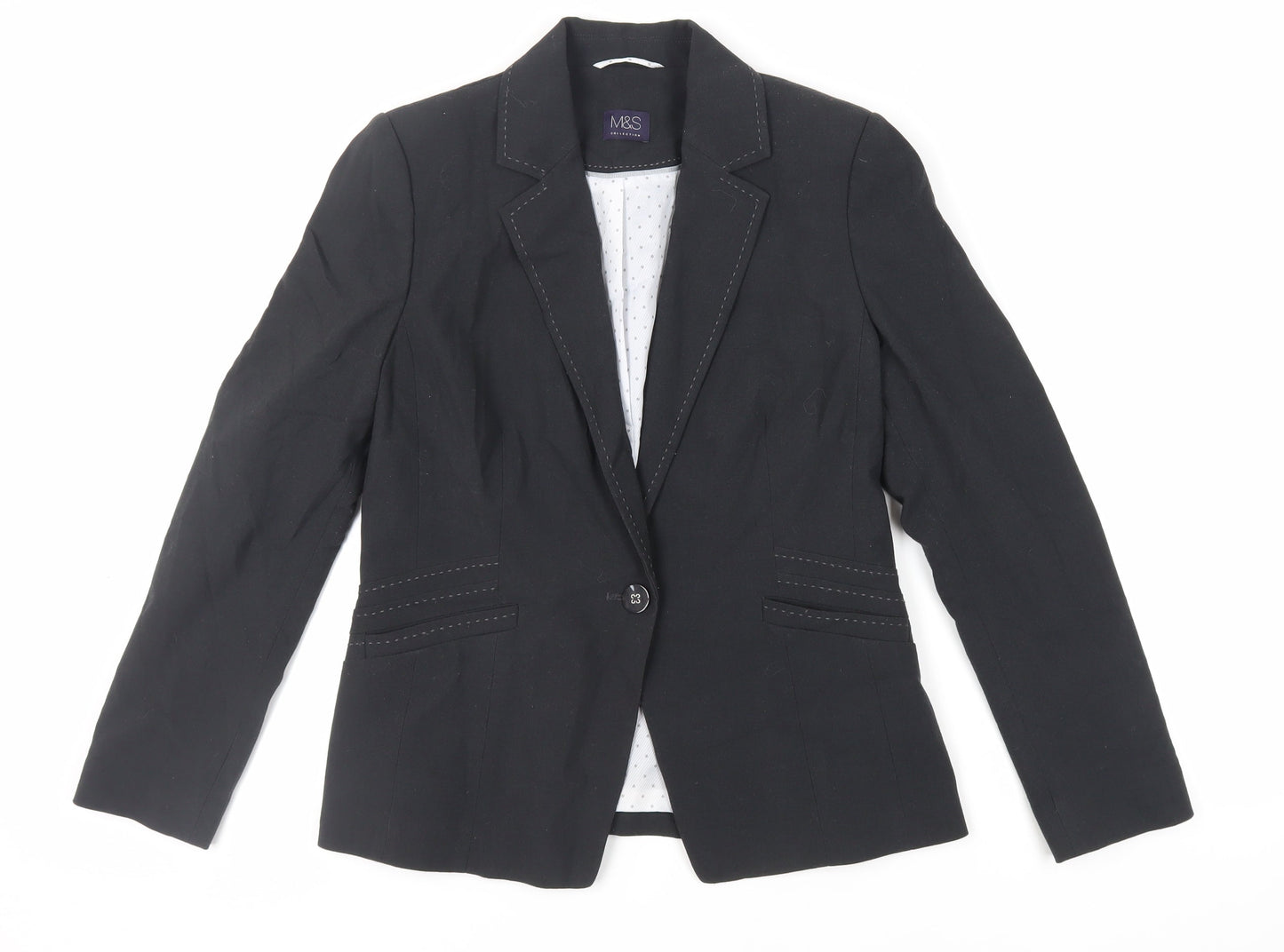 Marks and Spencer Womens Black Jacket Blazer Size 12 Button