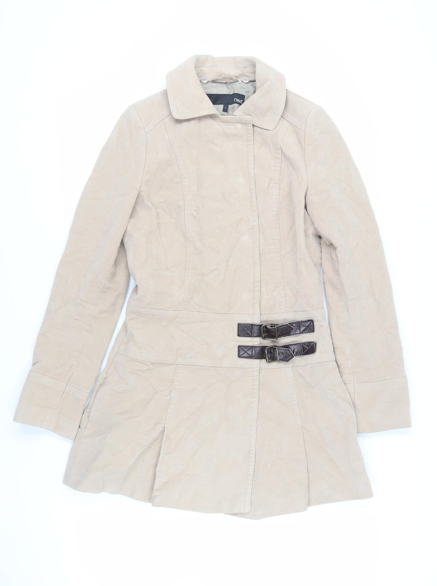 NEXT Womens Beige Overcoat Coat Size 8 Snap