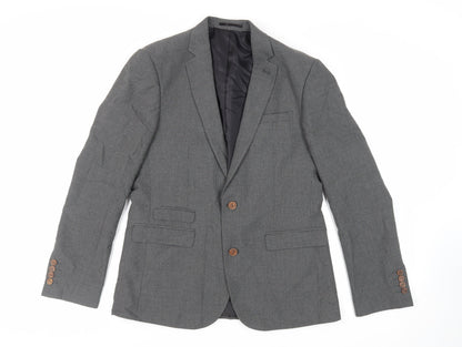 Additional front view of ASOS men’s grey plaid polyester jacket suit jacket, size 40, regular