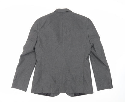 Back view of ASOS men’s grey plaid polyester jacket suit jacket, size 40, regular