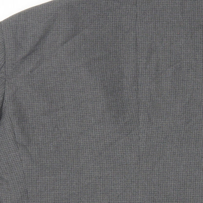 Brand and care label for ASOS men’s grey plaid polyester jacket suit jacket, size 40, regular