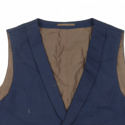 Fellini Mens Blue Plaid Polyester Jacket Suit Waistcoat Size 46 Regular