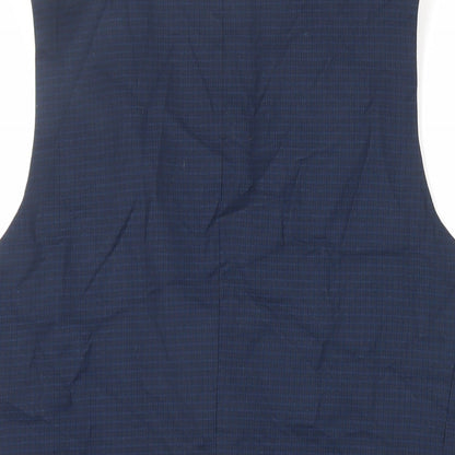 Fellini Mens Blue Plaid Polyester Jacket Suit Waistcoat Size 46 Regular