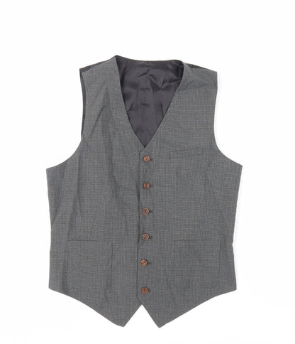Additional front view of ASOS men’s grey plaid polyester jacket suit waistcoat, size 40, regular