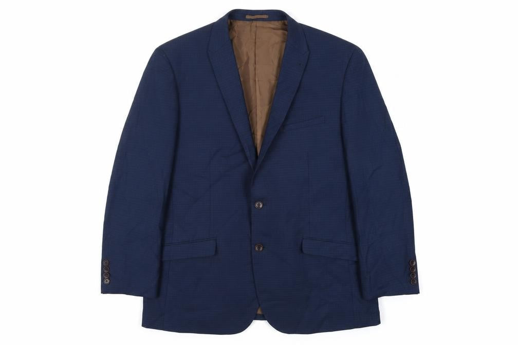 Fellini Mens Blue Plaid Polyester Jacket Suit Jacket Size 46 Regular