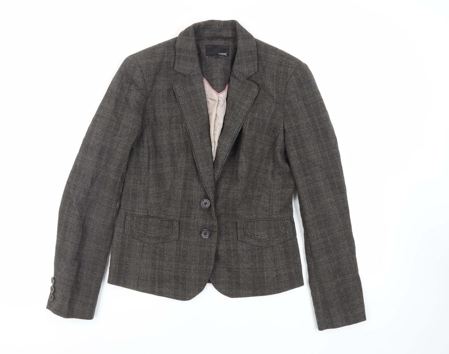 NEXT Womens Grey Plaid Jacket Blazer Size 10 Button