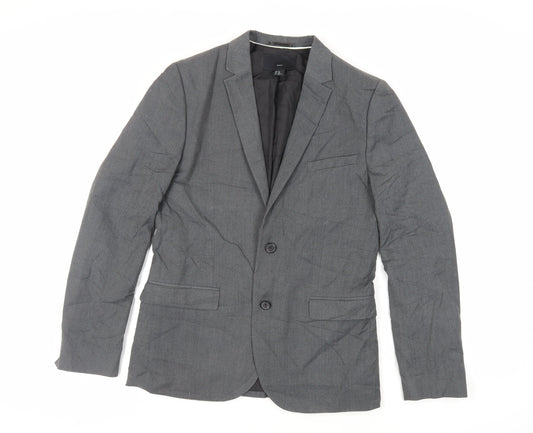 H&M Mens Grey Polyester Jacket Suit Jacket Size 38 Regular