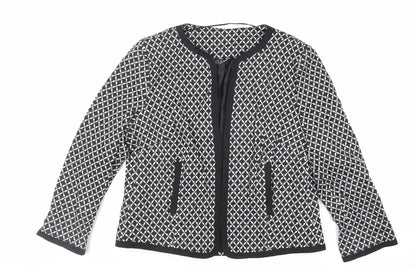 Classics Womens Black Geometric Jacket Blazer Size 16 - Open