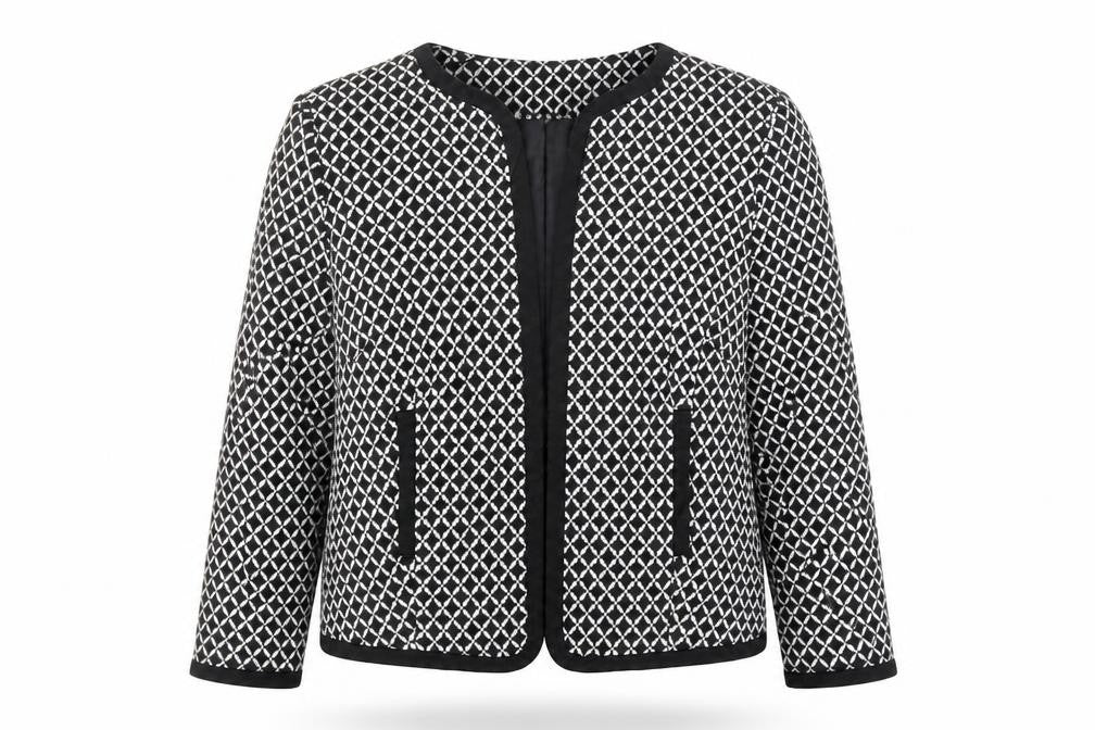 Classic Womens Black Geometric Jacket Blazer Size 16 - Open