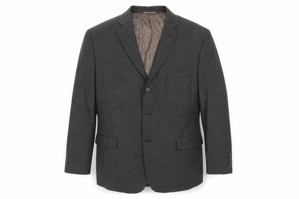 Marks & Spencer Mens Grey Plaid Wool Jacket Suit Jacket Size 46 Regular