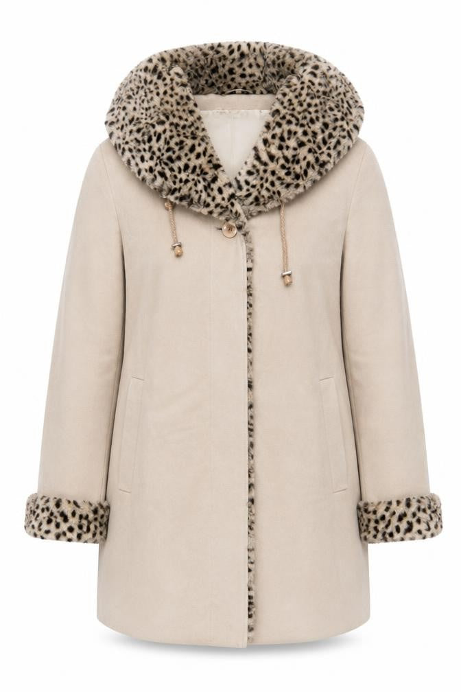 Individual Winter Womens Beige Overcoat Coat Size 12 Button - Faux Fur Collar