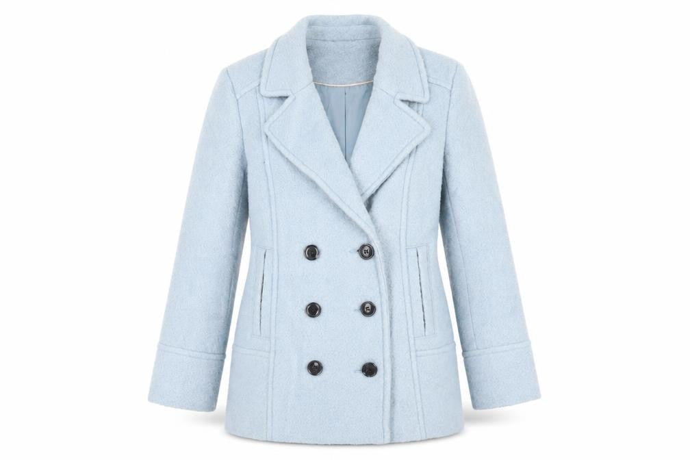 M&Co Womens Blue Pea Coat Coat Size 12 Button