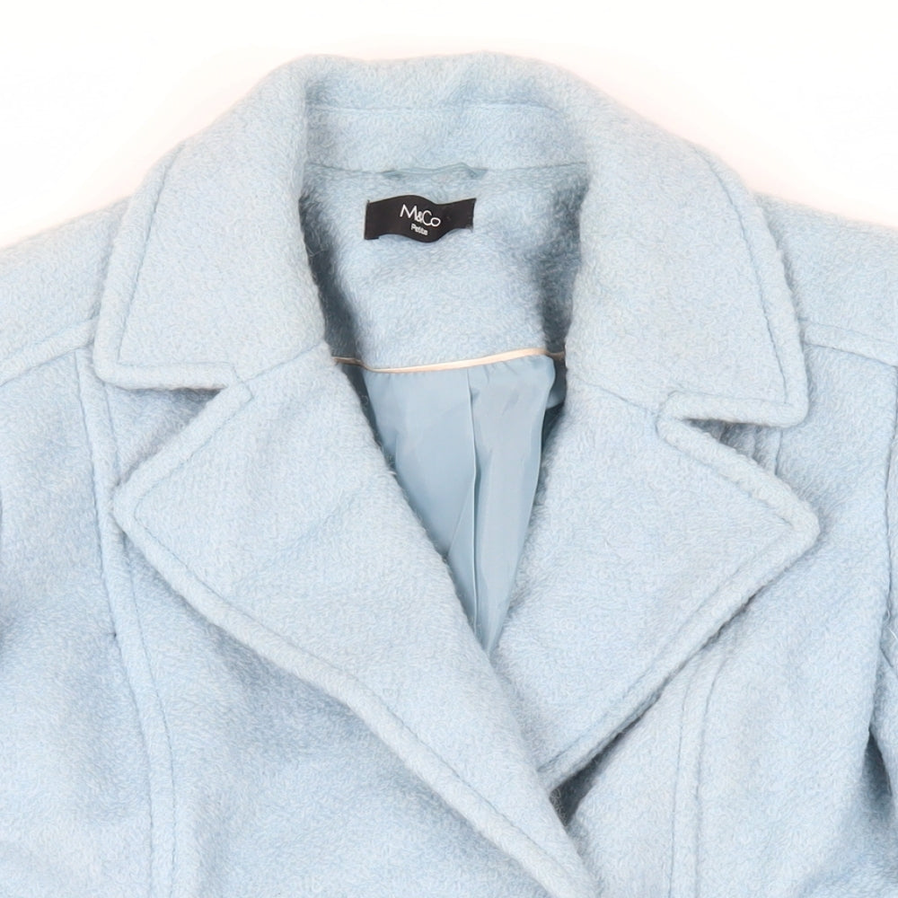 M&Co Womens Blue Pea Coat Coat Size 12 Button