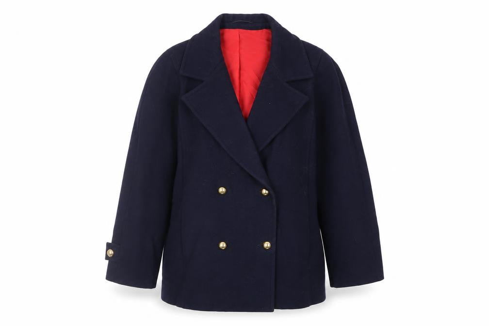 Seasons Womens Blue Pea Coat Coat Size L Button - Vintage