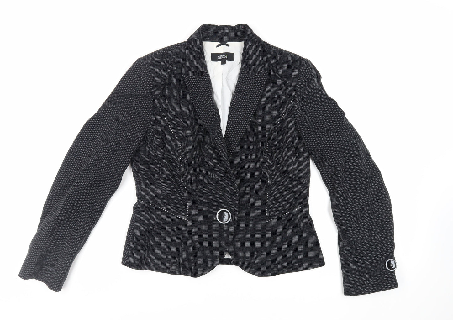 Marks and Spencer Womens Black Polka Dot Jacket Blazer Size 12 Button