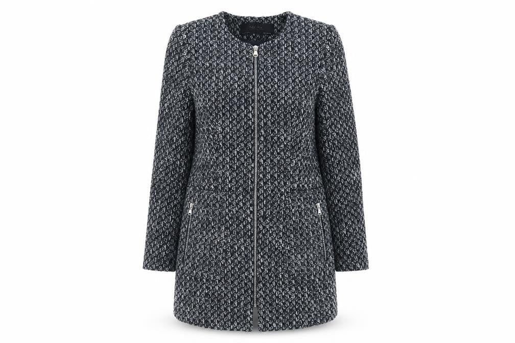 Zara Womens Blue Geometric Overcoat Coat Size S Zip