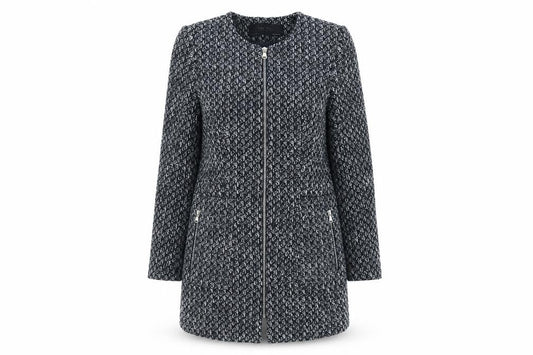 Zara Womens Blue Geometric Overcoat Coat Size S Zip