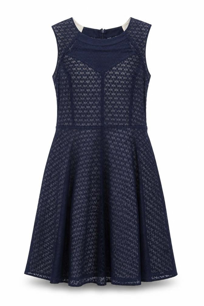 Oasis Womens Blue Geometric Polyester A-Line Size 14 Round Neck Zip