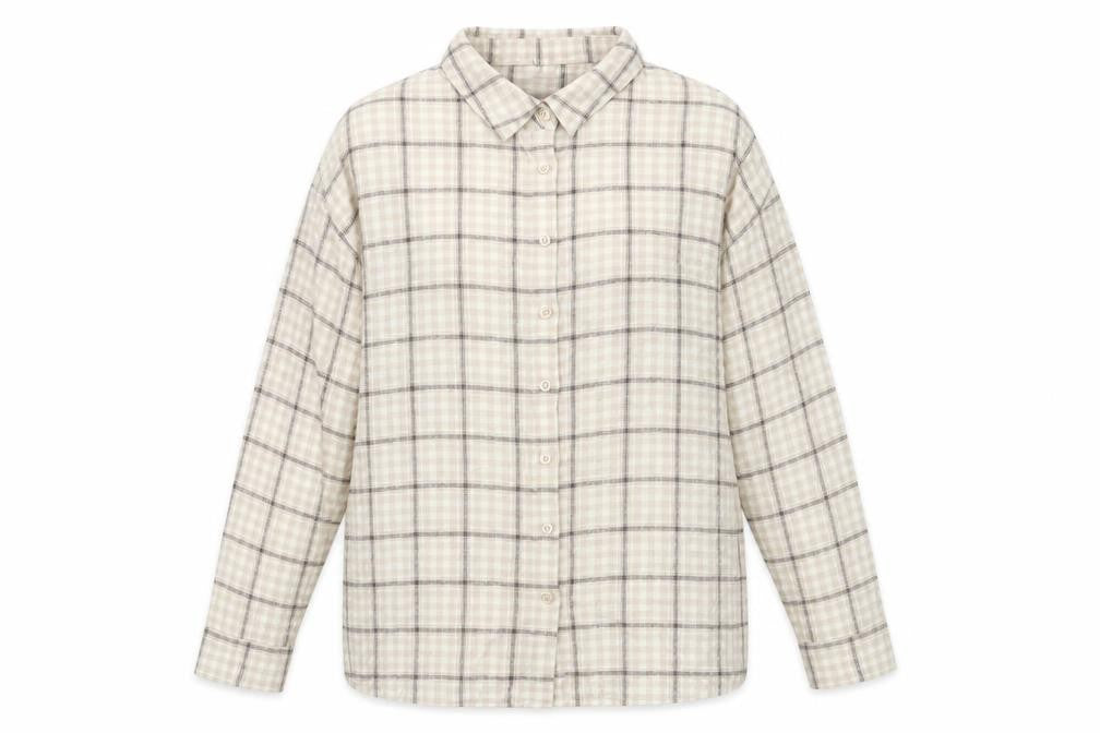 PRETTYLITTLETHING Womens Beige Geometric Cotton Basic Button-Up Size 14 Collared