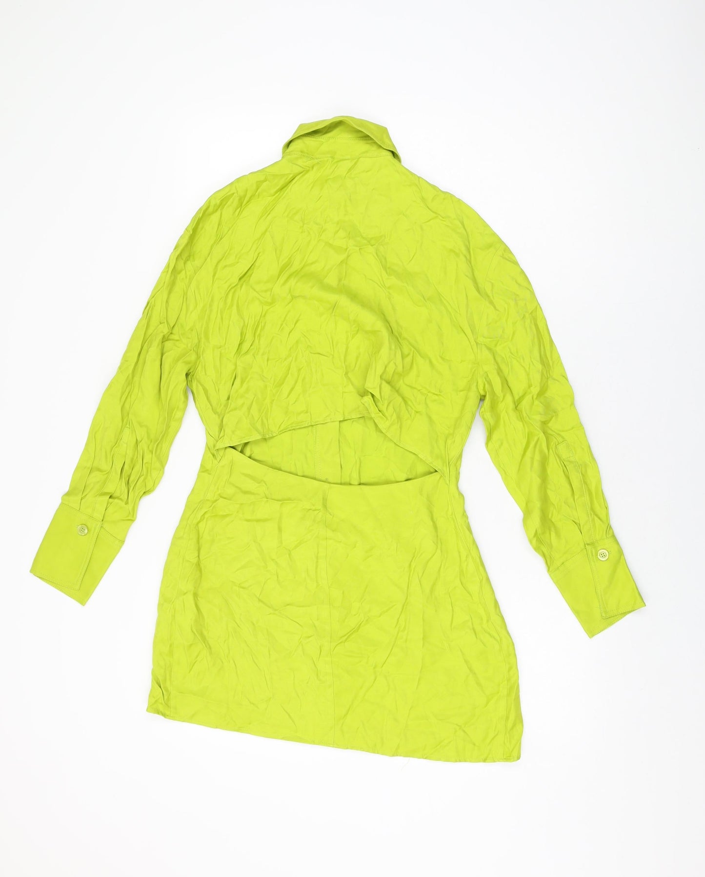 Zara Womens Green Viscose Shirt Dress Size S Collared Button