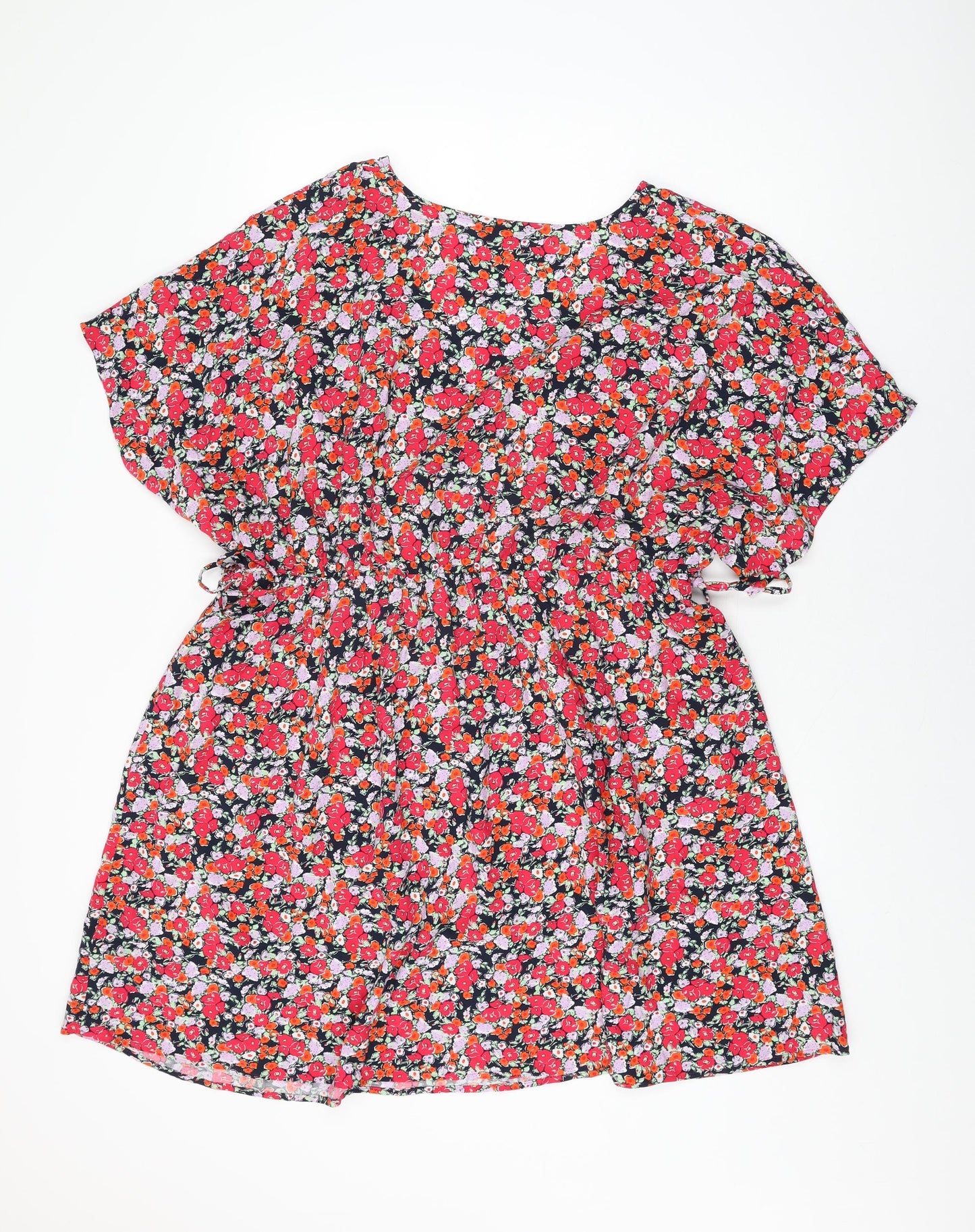 Marks and Spencer Womens Multicoloured Floral Viscose Shift Size 20 V-Neck Drawstring