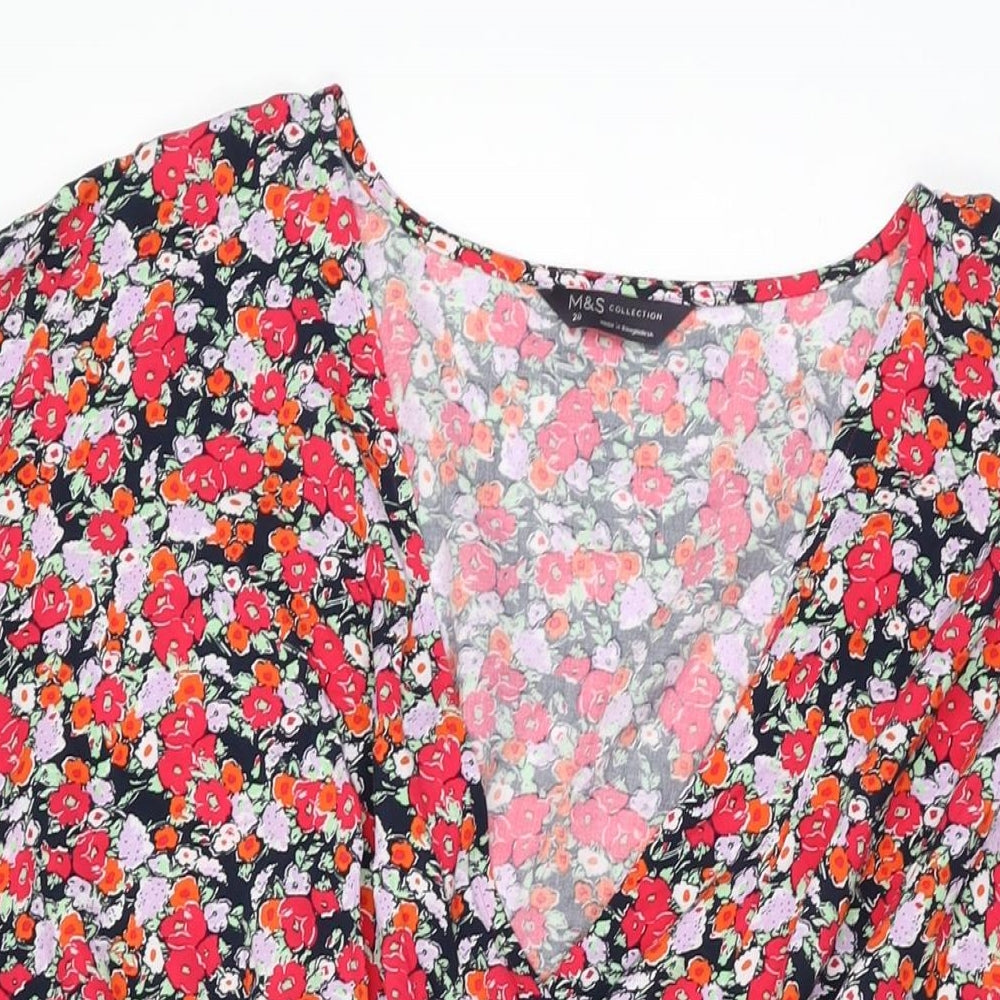 Marks and Spencer Womens Multicoloured Floral Viscose Shift Size 20 V-Neck Drawstring