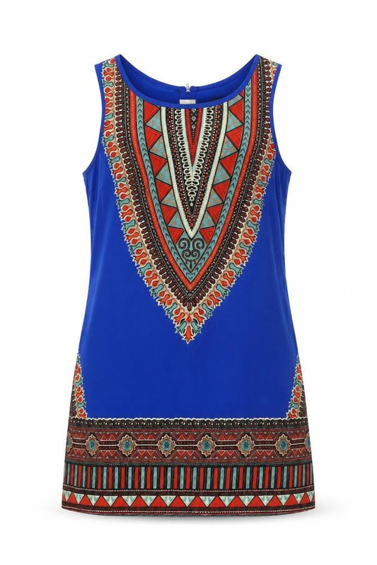 Band of Gypsies Womens Blue Geometric Polyester Shift Size M Round Neck Zip