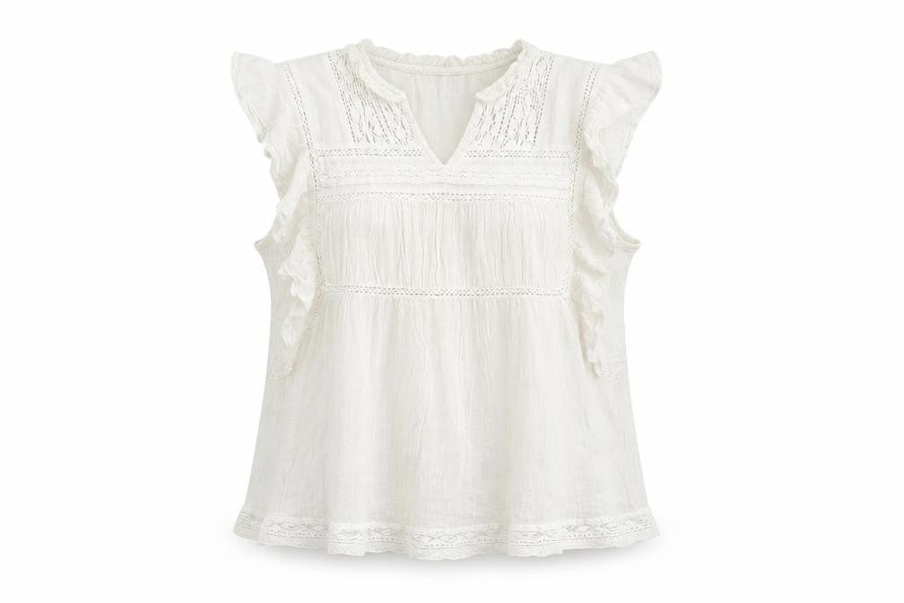 Mango Womens White Cotton Basic T-Shirt Size L V-Neck