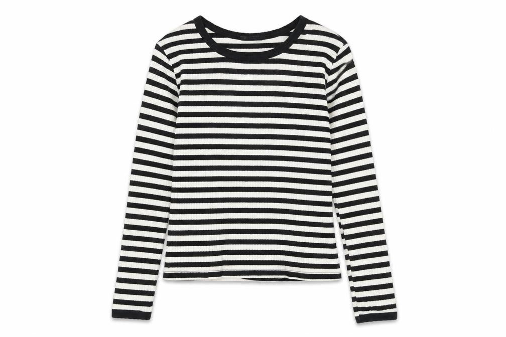 Topshop Womens White Striped Cotton Basic T-Shirt Size 10 Round Neck
