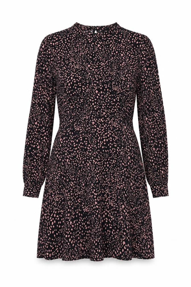 New Look Womens Black Geometric Viscose A-Line Size 14 Round Neck Button