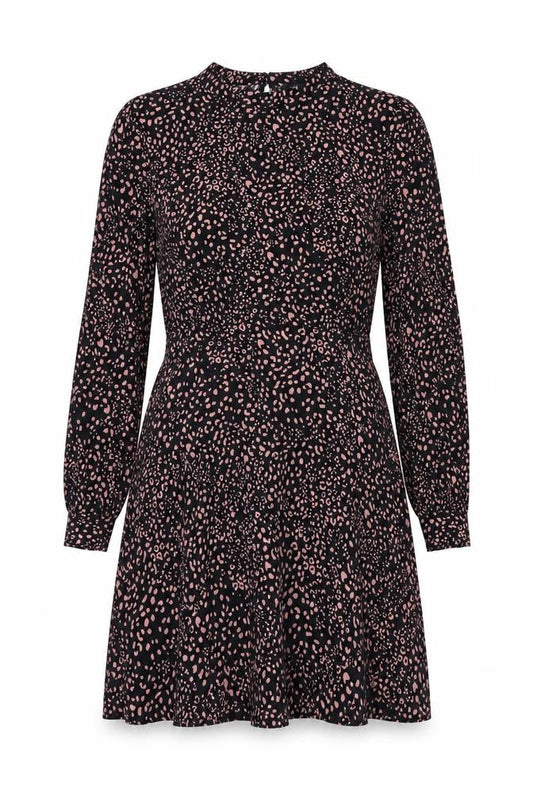 New Look Womens Black Geometric Viscose A-Line Size 14 Round Neck Button