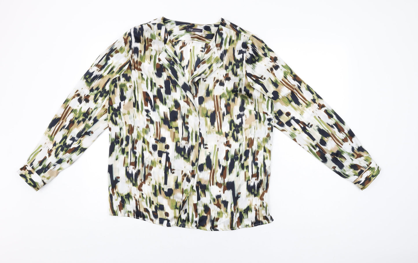 Marks and Spencer Womens White Geometric Polyester Basic Blouse Size 14 V-Neck