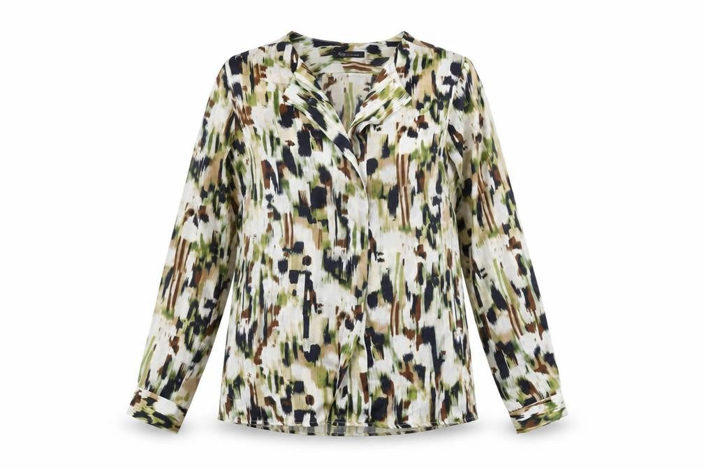 Marks & Spencer Womens White Geometric Polyester Basic Blouse Size 14 V-Neck