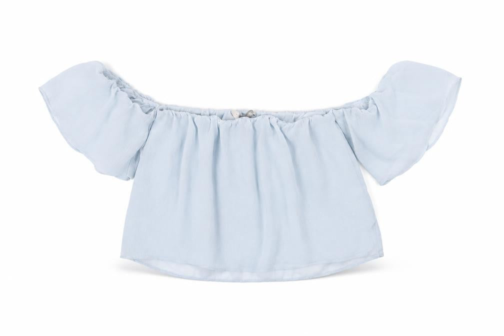 FOREVER 21 Womens Blue Polyester Cropped Blouse Size S Off the Shoulder