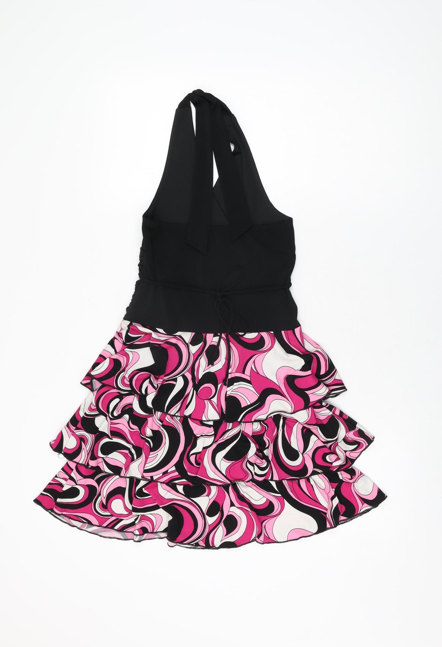 Speechless Womens Black Geometric Polyester Mini Size 10 Halter Tie
