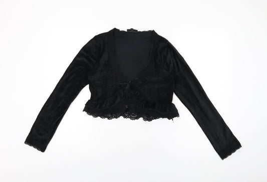 Warehouse Womens Black Polyester Basic T-Shirt Size 10 V-Neck