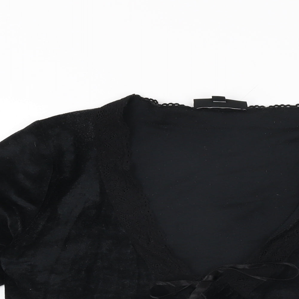 Warehouse Womens Black Polyester Basic T-Shirt Size 10 V-Neck