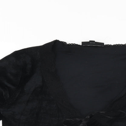 Warehouse Womens Black Polyester Basic T-Shirt Size 10 V-Neck