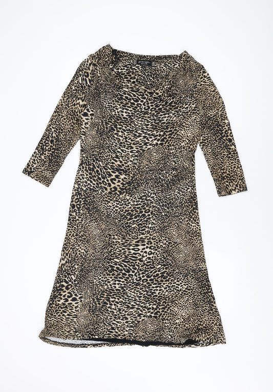 Principles Womens Beige Animal Print Viscose Shift Size 12 Cowl Neck Pullover