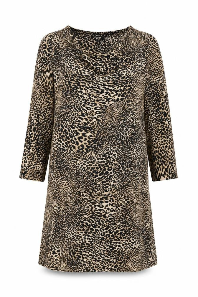 Principles Womens Beige Animal Print Viscose Shift Size 12 Cowl Neck Pullover