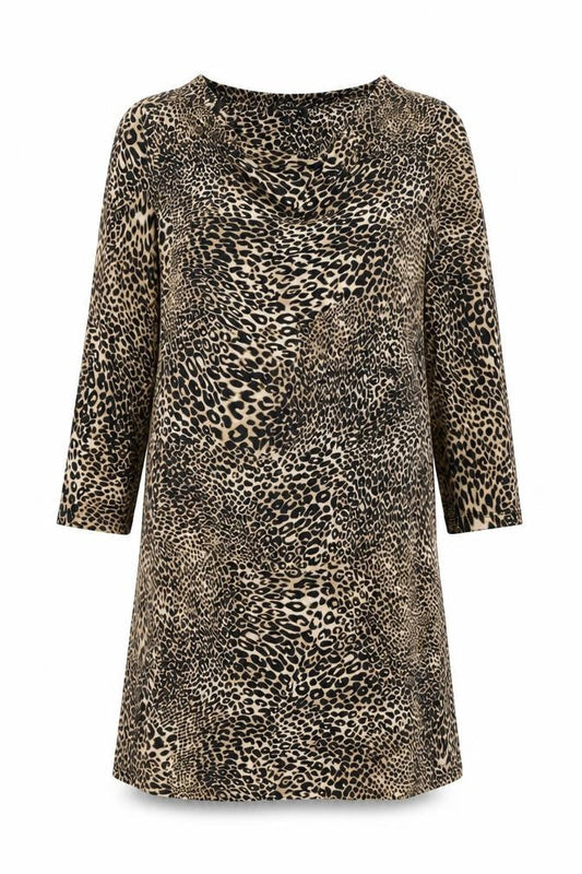 Principles Womens Beige Animal Print Viscose Shift Size 12 Cowl Neck Pullover